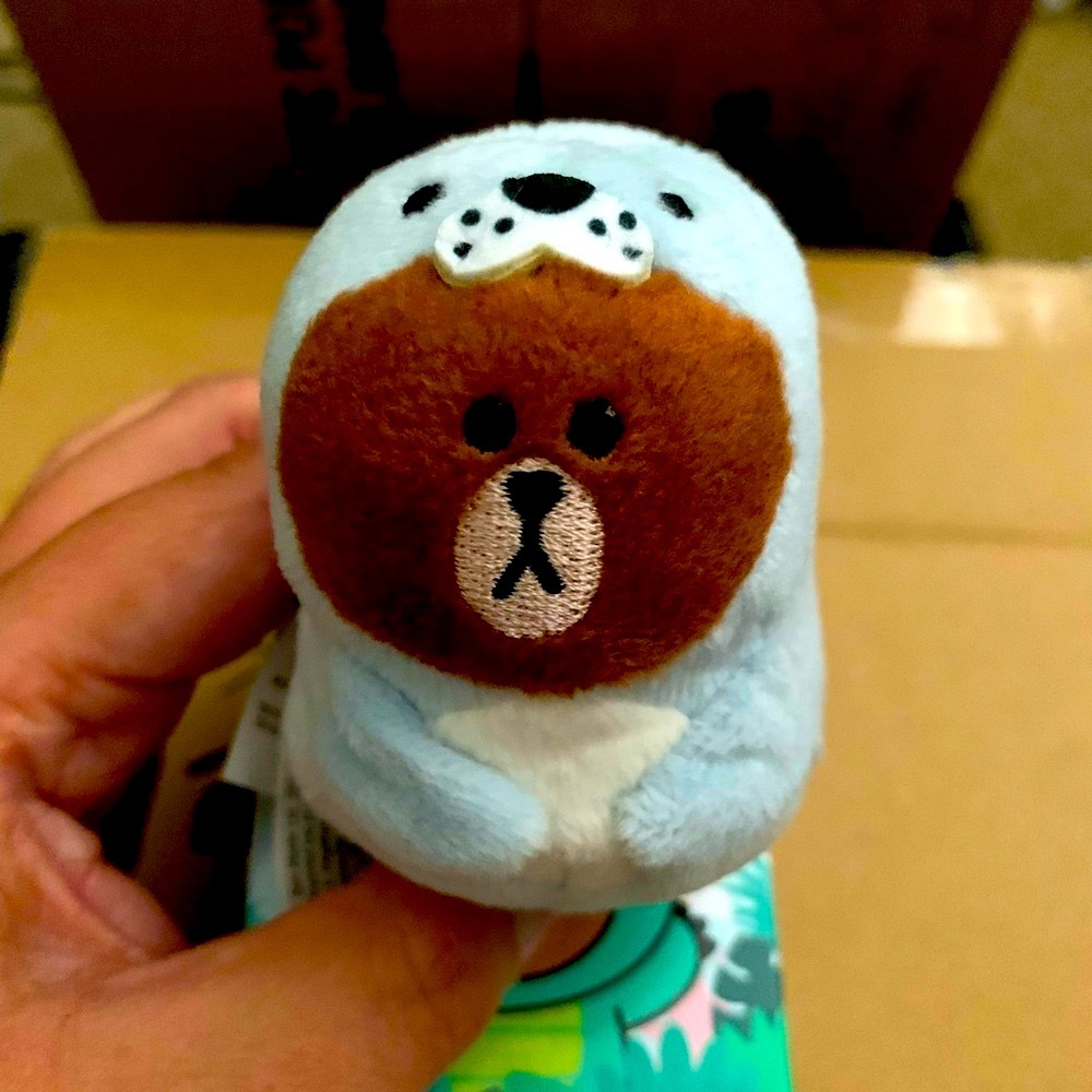 Kawaii Line Friends Brown Bear dressed as a Seal Mini Mystery Collectible Plush